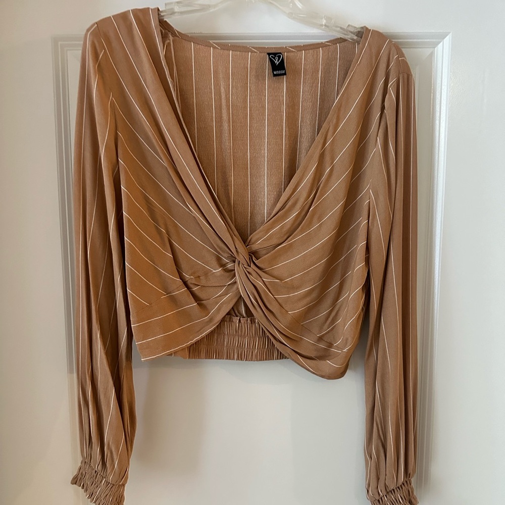 Windsor Tan Striped Twist Front Blouse